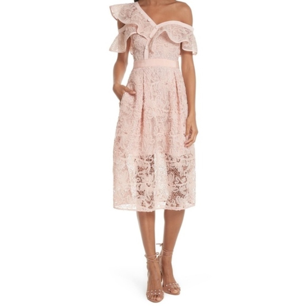 Self-Portrait Pink Lace Midi Dress